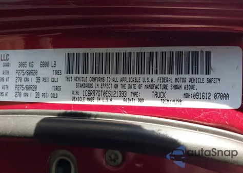 2014 Ram 1500 Big Horn z USA, uszkodzony, nr VIN 1C6RR7GT0ES121393